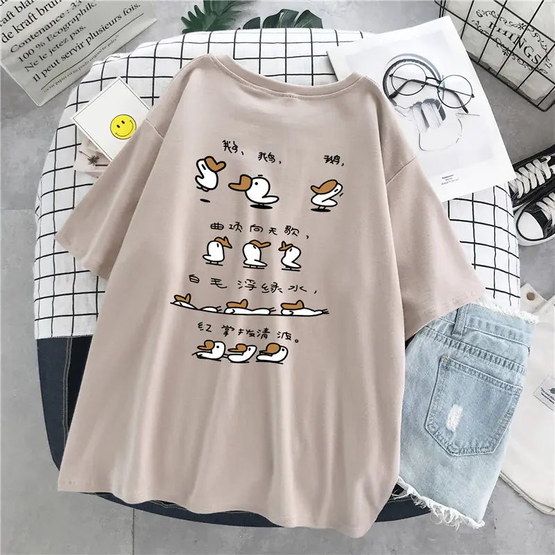Plus Size Cotton T-Shirt for Women - Loose Fit Summer Top