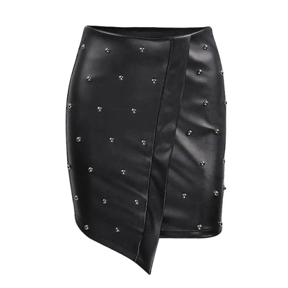Casual Versatile Beaded Leather Skirt