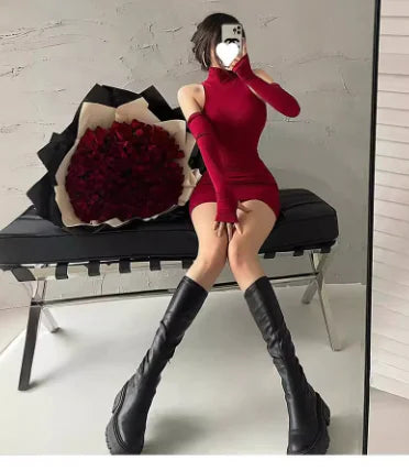 Spring Sexy Turtleneck Halter Dress for Women