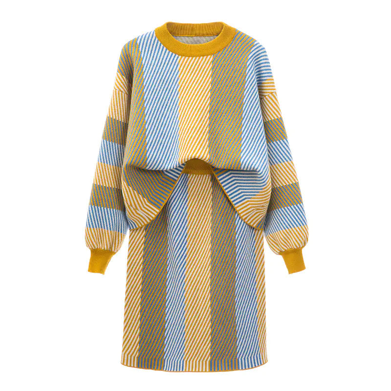 Plus Size Women's Autumn Winter Slimming Dress Set