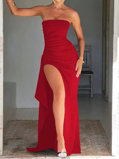 Elegant Backless Sexy Dress Vespids Casual Sleeveless High Slit Long Dress