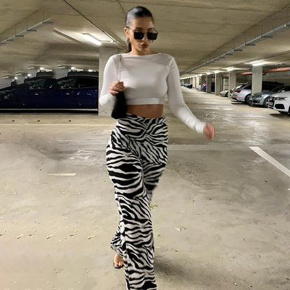 Zebra Print Wide Leg Pants - Trendy Attic Store01