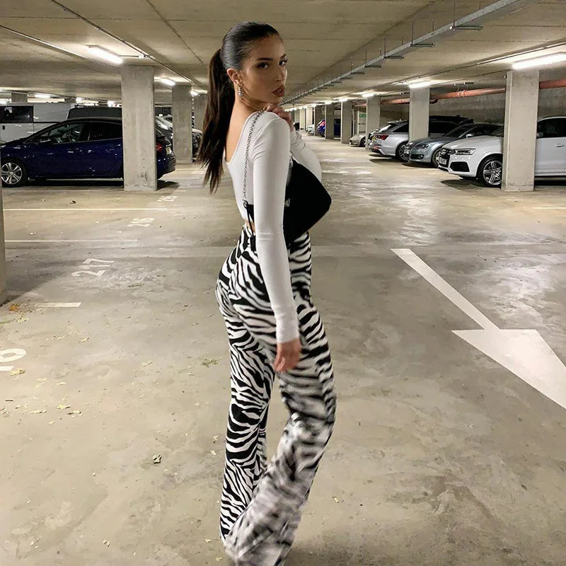Zebra Print Wide Leg Pants - Trendy Attic Store01