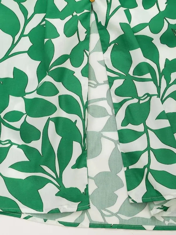 V-neck Single-breasted With Belt Printed Casual Dress