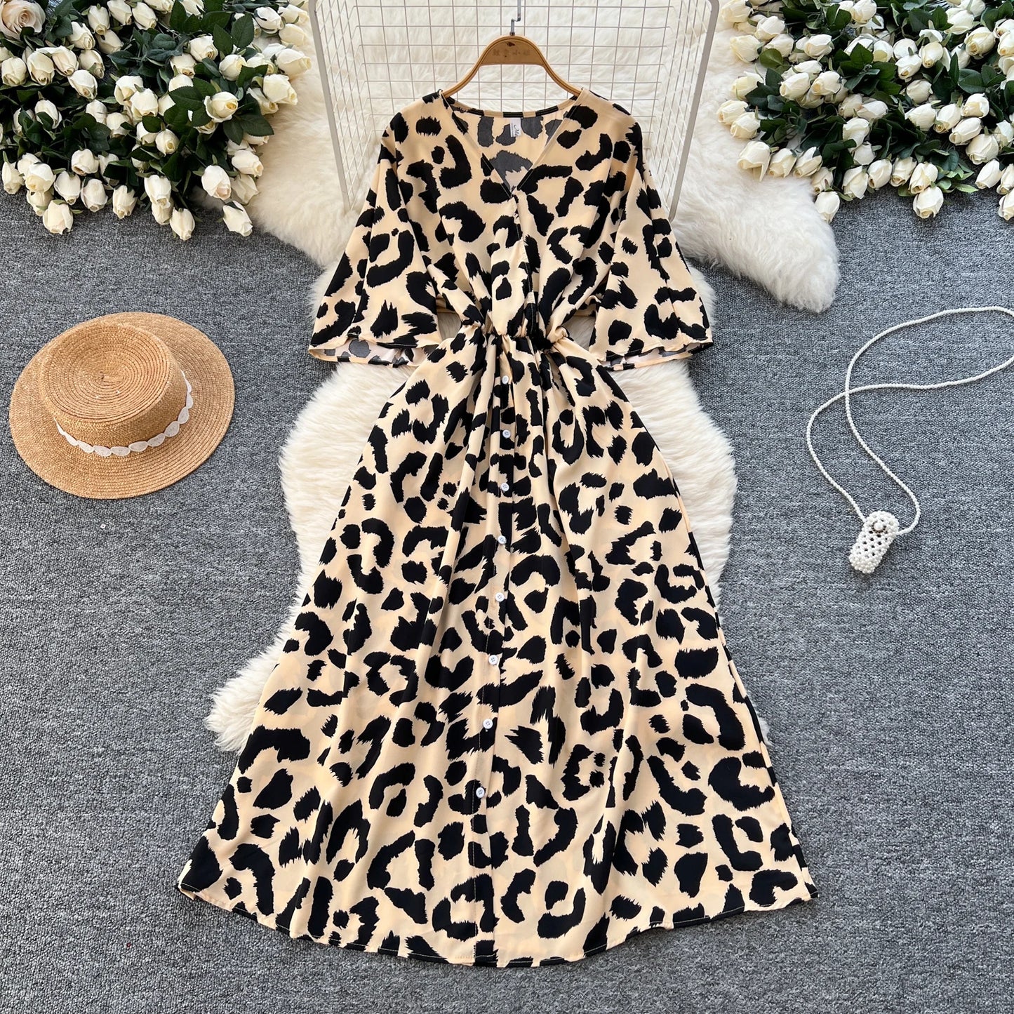 V-Neck Tunic Slim Casual Midi Dress