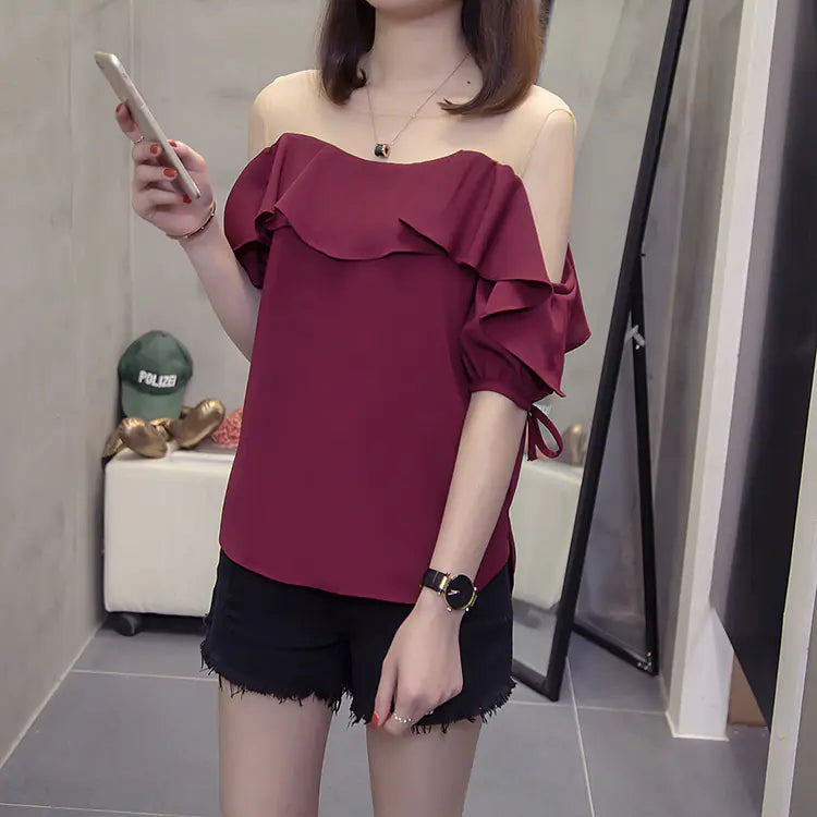 Women's Sheer Mesh  Off Shoulder Top
