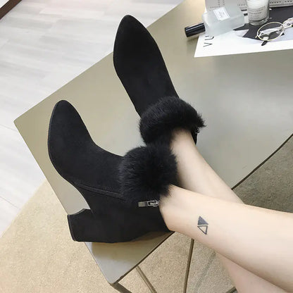 Winter High Heel Warm Women's Boots, Plush Ankle Boot