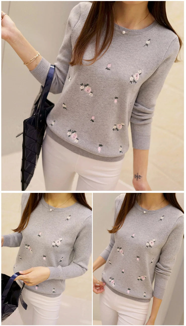 Women Embroidery Knitted  Pullover Sweater