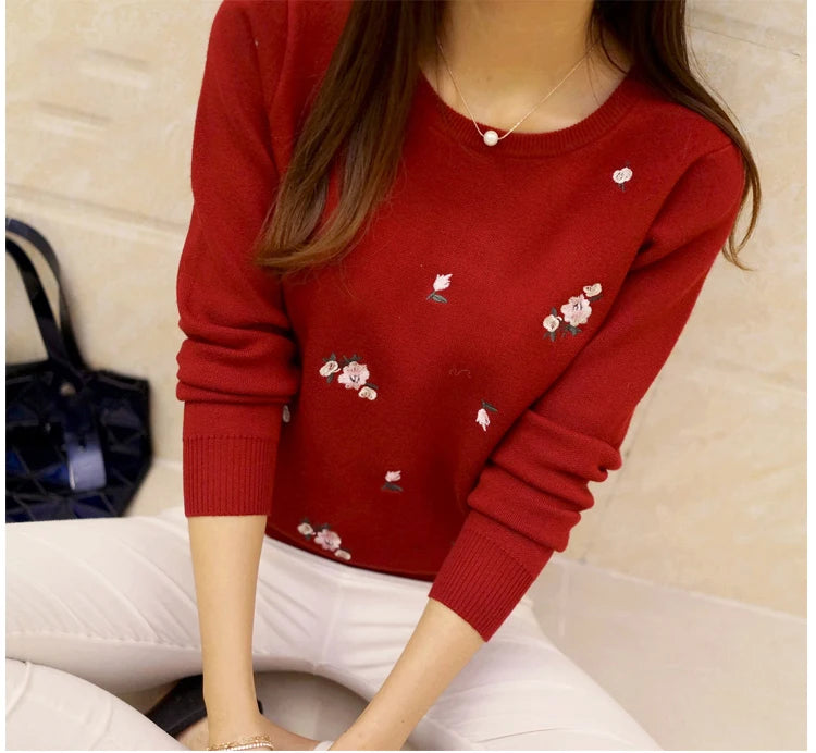 Women Embroidery Knitted  Pullover Sweater