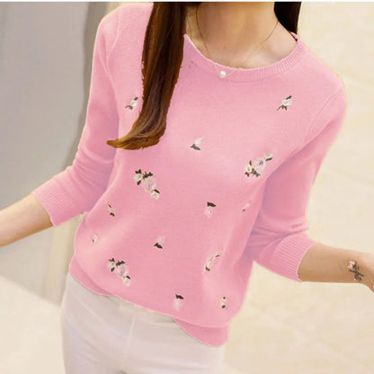 Women Embroidery Knitted  Pullover Sweater