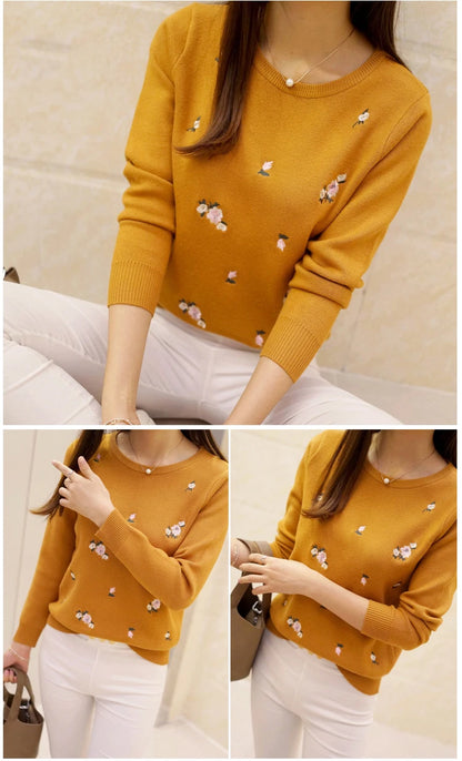 Women Embroidery Knitted  Pullover Sweater
