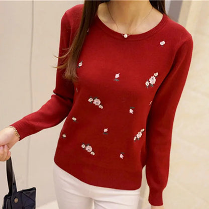 Women Embroidery Knitted  Pullover Sweater
