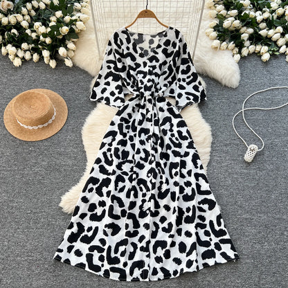 V-Neck Tunic Slim Casual Midi Dress