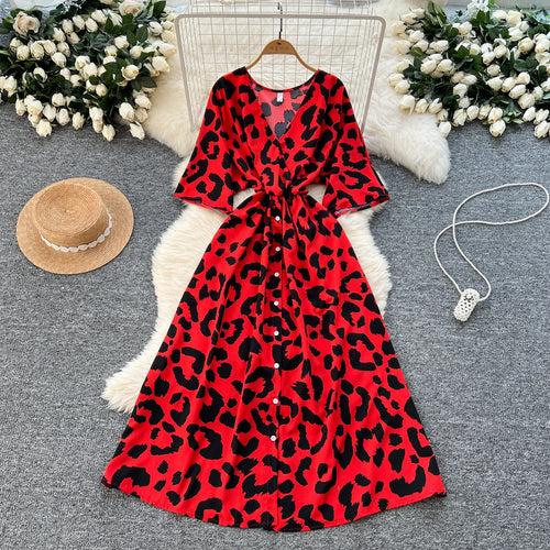 V-Neck Tunic Slim Casual Midi Dress