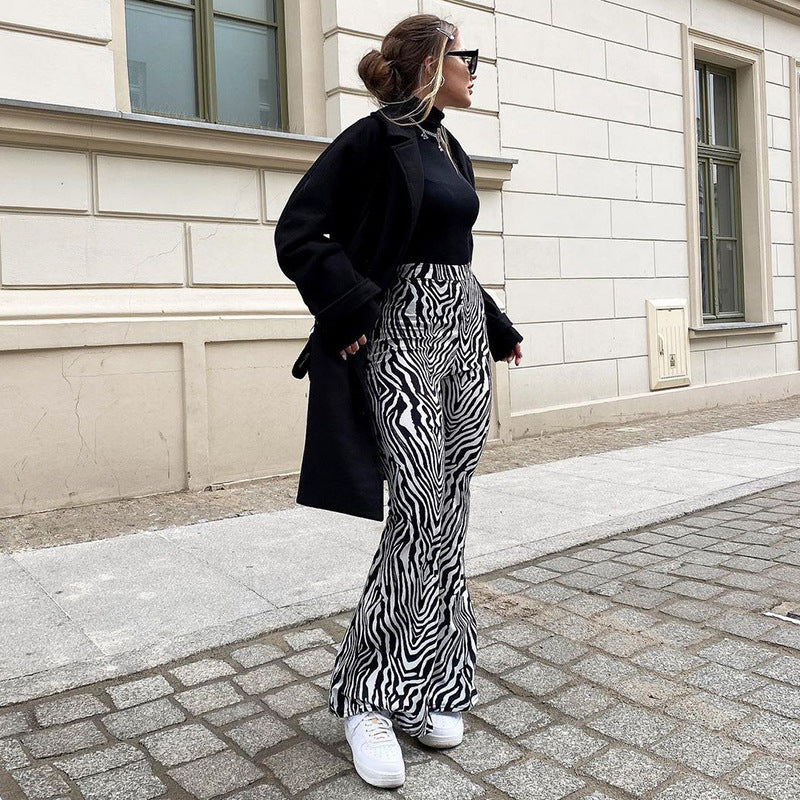 Zebra Print Wide Leg Pants - Trendy Attic Store01