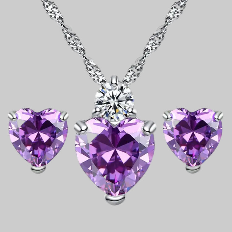 Heart-Shaped Zirconia Earrings and Necklace Set
