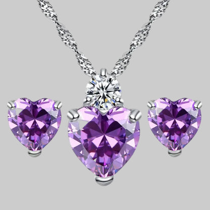 Heart-Shaped Zirconia Earrings and Necklace Set