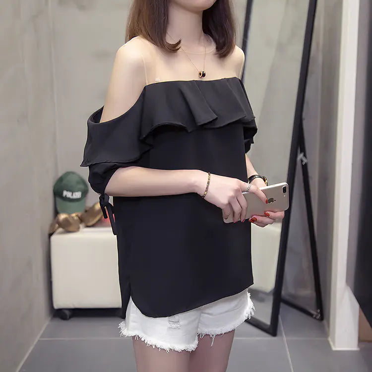 Women's Sheer Mesh  Off Shoulder Top