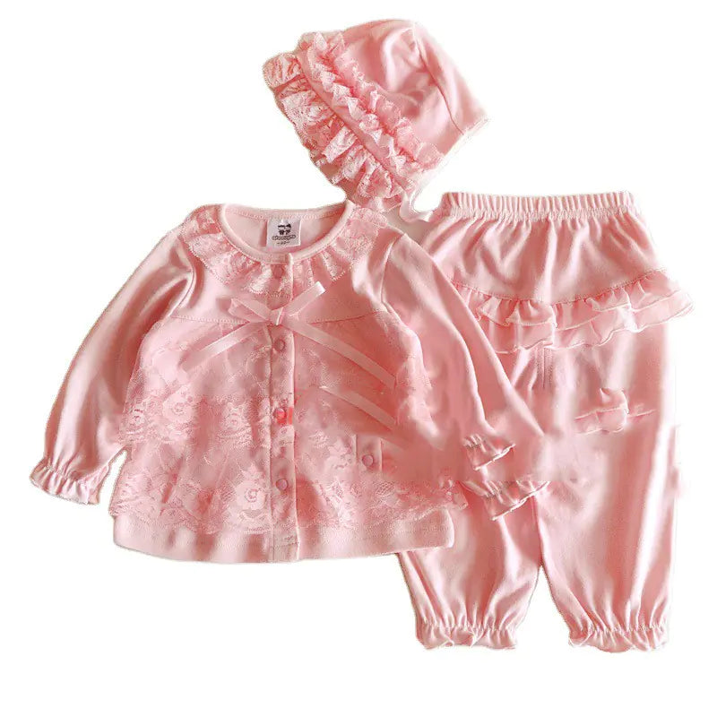 Cotton Baby Clothing Set for Girls - Pink Lace (3 Pieces)