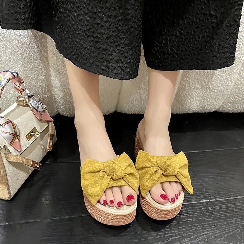 Women's Bow-Knot Platform Wedge Sandals and Slippers