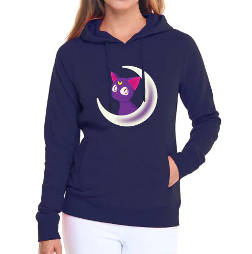 Women's Hooded Sweatshirt with Fleece Cat Design