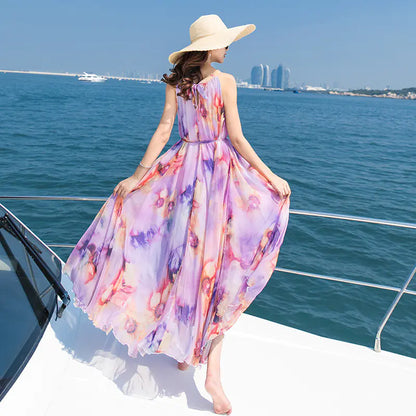 Bohemian Floral Chiffon Maxi Dress for Plus Size