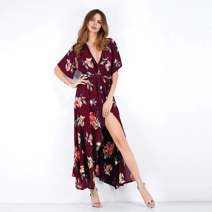 Women's Floral V-Neck Maxi Dress