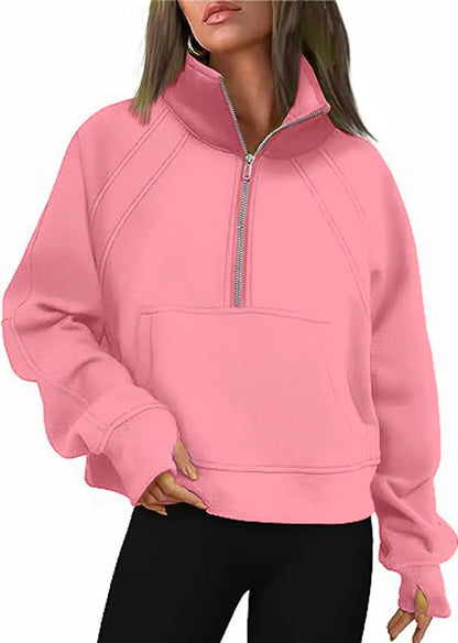 2023 Autumn/Winter Women's Plush Half Zipper Sweatshirt