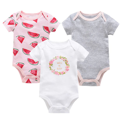 3-Piece Baby Bodysuit Set - Cotton Short Sleeve Outfit