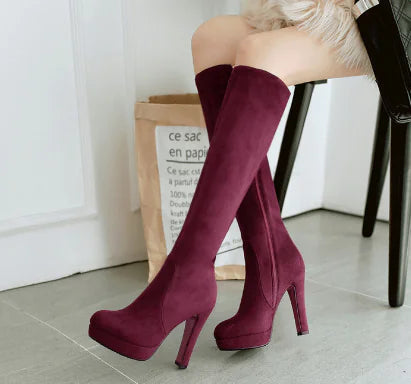 Korean Style Suede Chunky Heel Platform Martin Boots