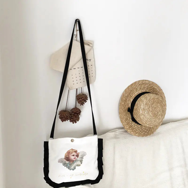 Mini Crossbody Coin Purse with Angel Print and Ruffles