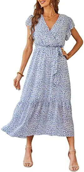 V-neck Short Sleeve Women's Floral Dress