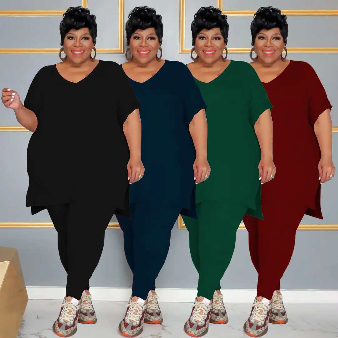 Plus Size Women's Spring Summer T-Shirt and Pants Set