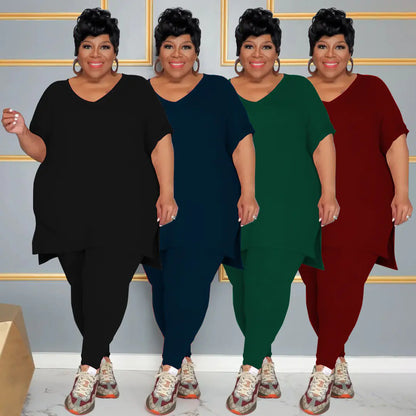 Plus Size Women's Spring Summer T-Shirt and Pants Set