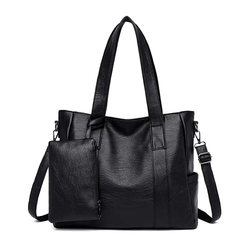 Classic Solid Color Faux Leather Bag Set (Large Capacity)