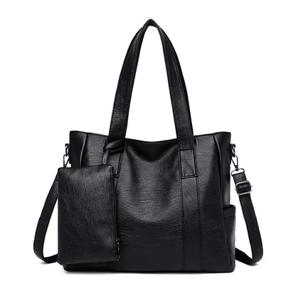 Classic Solid Color Faux Leather Bag Set (Large Capacity)