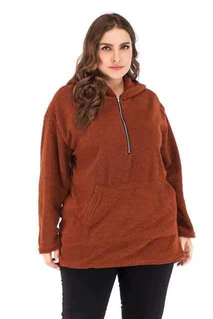 Plus Size Hooded Lamb Wool Sweater for Women