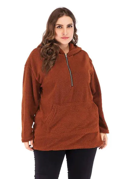 Plus Size Hooded Lamb Wool Sweater for Women