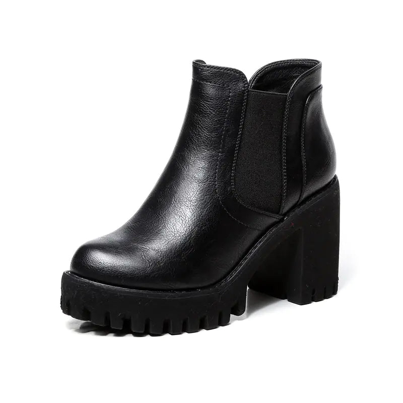 British Casual High Heels for Women with Thick Heel