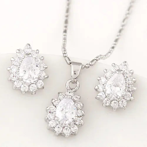 Korean Crystal Zirconia Earrings and Necklace Set