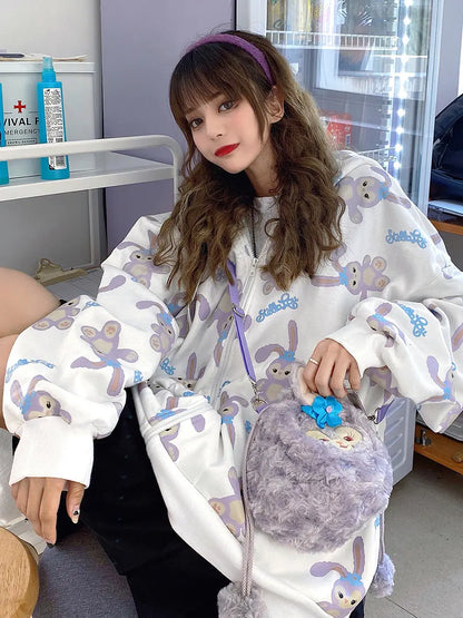 Loose-Fit Star Print Hooded Sweatshirt for Women