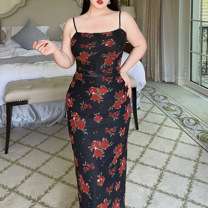 French Rose Mesh Hanging Dress