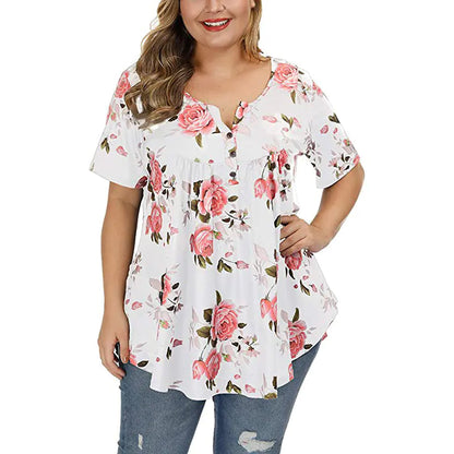 Plus Size V-Neck Printed T-Shirt for Women