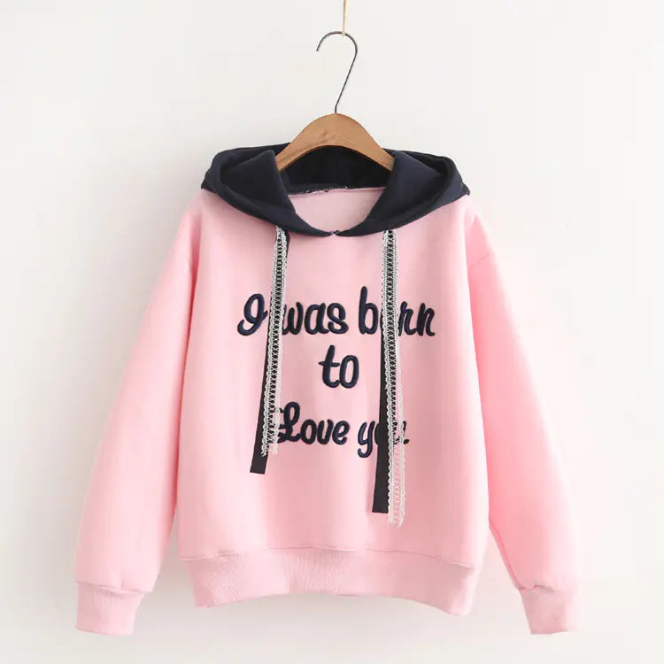 Embroidered Hooded Sweatshirt with Fleece Lining