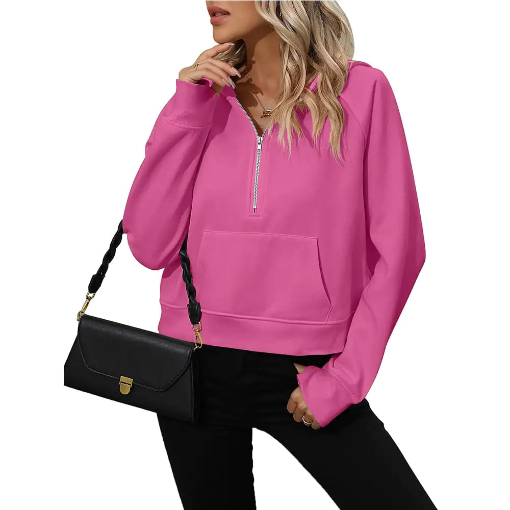 Chic Women's Fleece Half Zip Hooded Pullover Sweatshirt