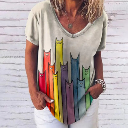 Sommerliches Damen-V-Ausschnitt-T-Shirt mit 3D-Druck