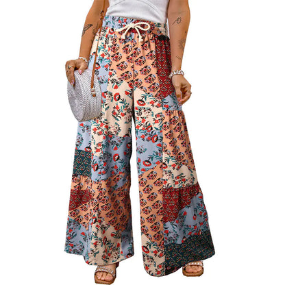 Women's Color block Paisley Wide Leg Pants - Trendy Attic Store01