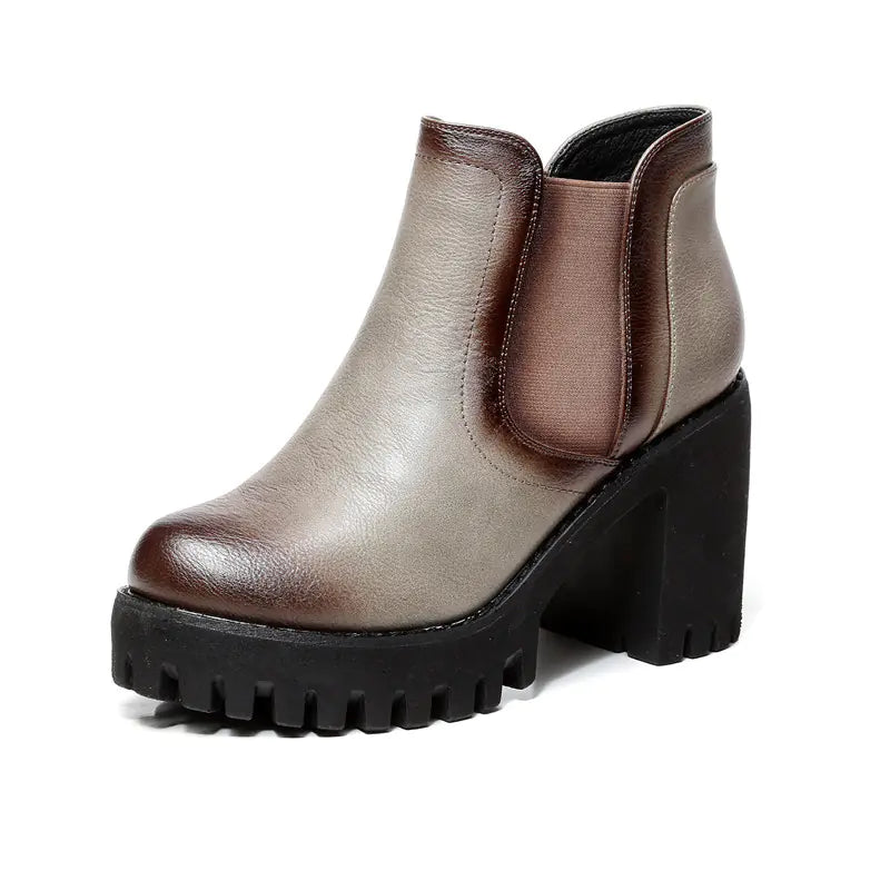 British Casual High Heels for Women with Thick Heel