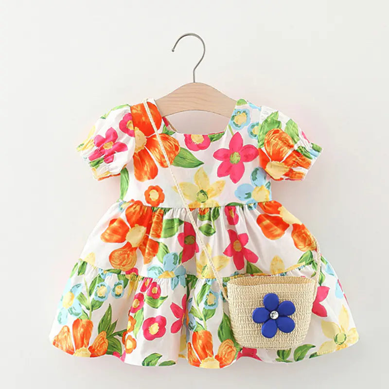 Girls' Floral Dress with Bag