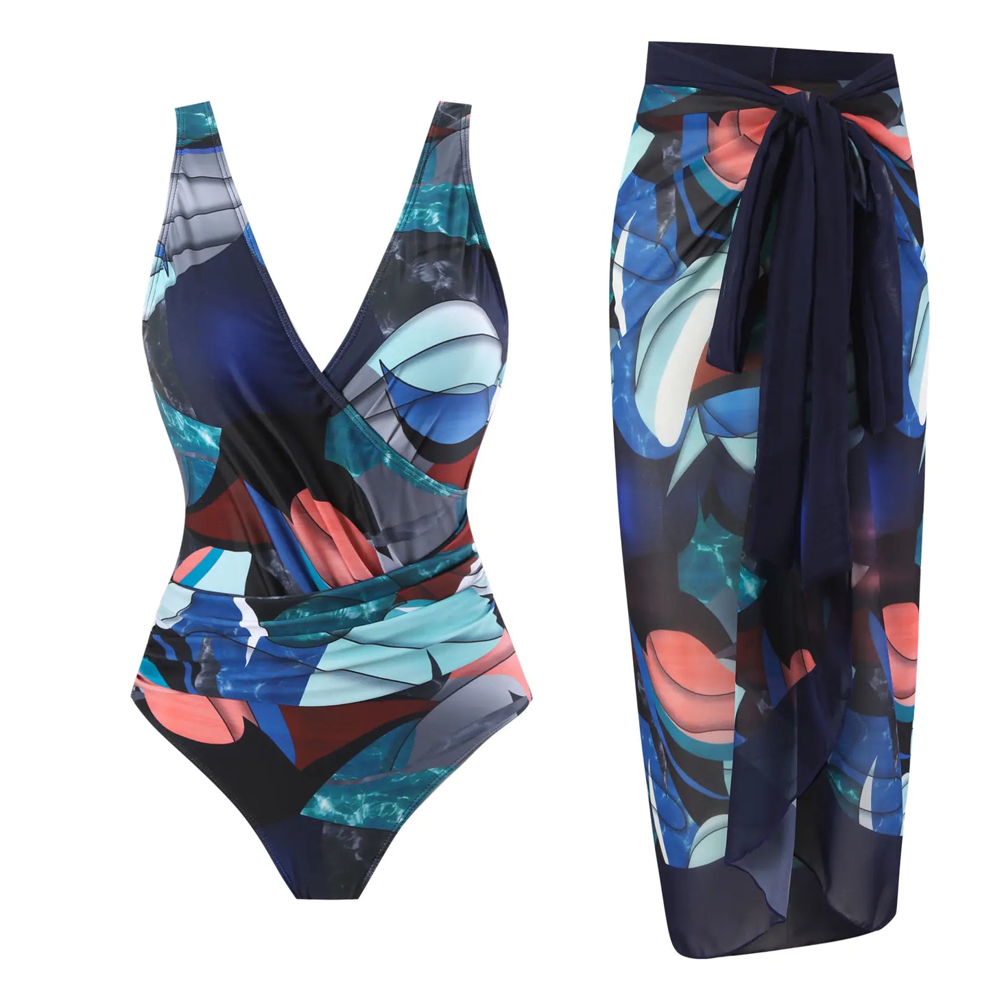 Plus Size Backless Swimsuit with Chiffon Beach Skirt